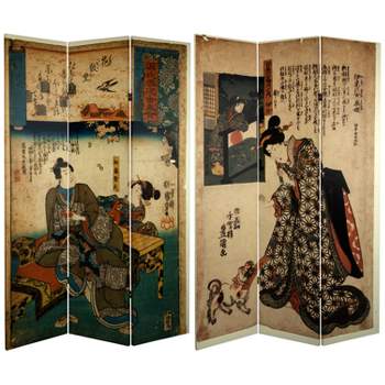 6' Tall Double Sided Japanese Figures Room Divider - Oriental Furniture