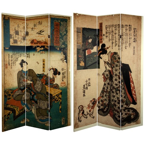 4 Panel Black Floral Accented Screen Room Divider With Wood Frame And Shoji  Paper : Target