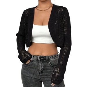Clearlove Oversized Bolero Shrug Cropped Cardigan for Women Long Sleeve Sweater Eyelet Knit Open Front Cardigan - 1 of 4
