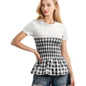Anna-Kaci Women's Picnic Date Smocked Detail Peplum T-Shirt for Daily Wear - 1 of 4