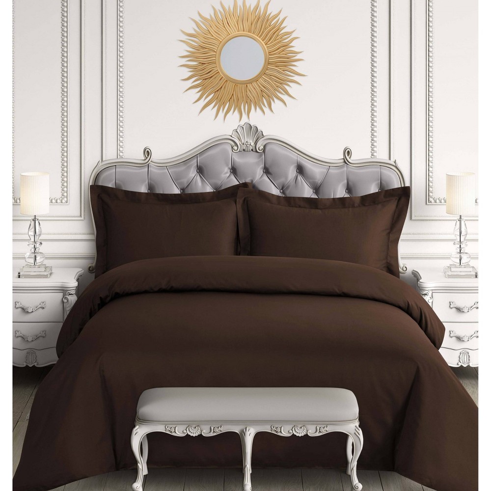 Photos - Bed Linen 3pc King 600 Thread Count Cotton Sateen Oversized Duvet Cover Set Chocolat