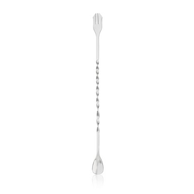 True Trident Cocktail Spoon, Twisted Handle, Forked End, Bar Spoon for Mixing Glasses, Dishwasher Safe Stainless Steel, Set of 1