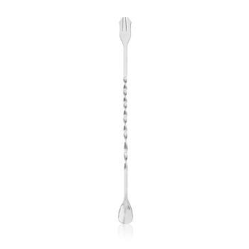 True Trident Cocktail Spoon, Twisted Handle, Forked End, Bar Spoon for Mixing Glasses, Dishwasher Safe Stainless Steel, Set of 1