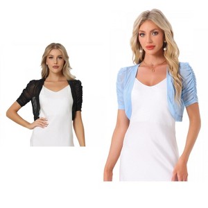 INSPIRE CHIC Women's Casual Short Sleeve Mesh Sheer Open Front Cropped Cardigan Shrug 2 Packs - 1 of 4