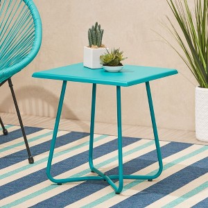 18" Modern Iron Patio Side Table in Blue - 1 of 4