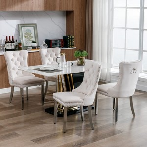 Button Tufted Dining Chair 2 in Set, Velvet Fabric for Dining Room, Beige - 1 of 4