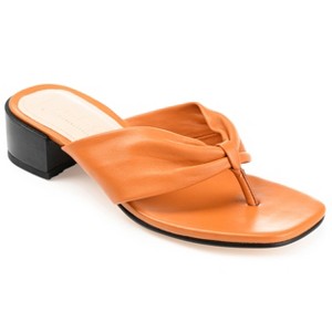 Journee Signature Womens Genuine Leather Francine Slip On Stacked Heel Sandals Cognac 9 - 1 of 4