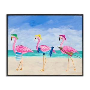 Stupell Industries Cute Pink Flamingos Beach Attire Strolling Coast Illustration Framed Giclee Art - 1 of 4