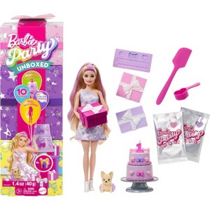 Barbie Party Unboxed Pet Birthday Series Doll and Accessories Birthday Bows Set with 10 Surprises - 1 of 4
