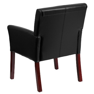 Black Leather Executive Side Chair with Mahogany Legs