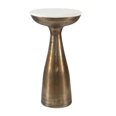 Uttermost Torin Marble & Brass Drink Table – White Marble Top with Sleek Brass-Finished Aluminum Base for Luxe Accent Spaces