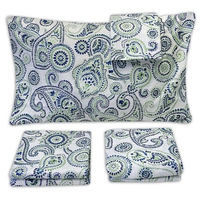Twin Green and Blue Paisley Microfiber Sheet Set