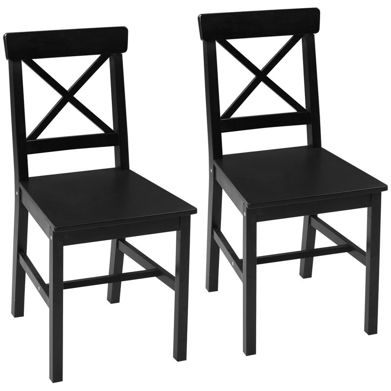 HOMCOM Modern Farmhouse Dining Chairs Set of 2, Wooden Kitchen Chairs with Cross Back, Solid Structure, Living Room and Dining Room Furniture, Black, 4 of 7
