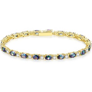 14K Gold Plated Birthstone Tennis Bracelet, 4mm Sterling Silver 7 Inch Gold Tone Jewelry, Birthday Gift for Women - 1 of 4