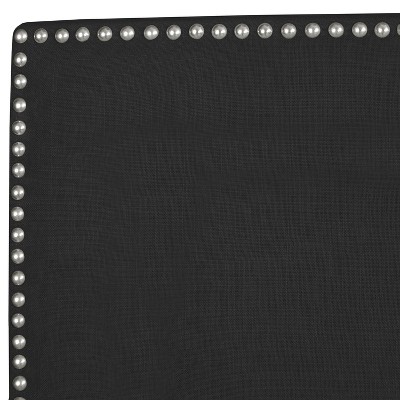 Full Arcadia Nailbutton Headboard Linen Black with Pewter Nail Buttons - Skyline Furniture