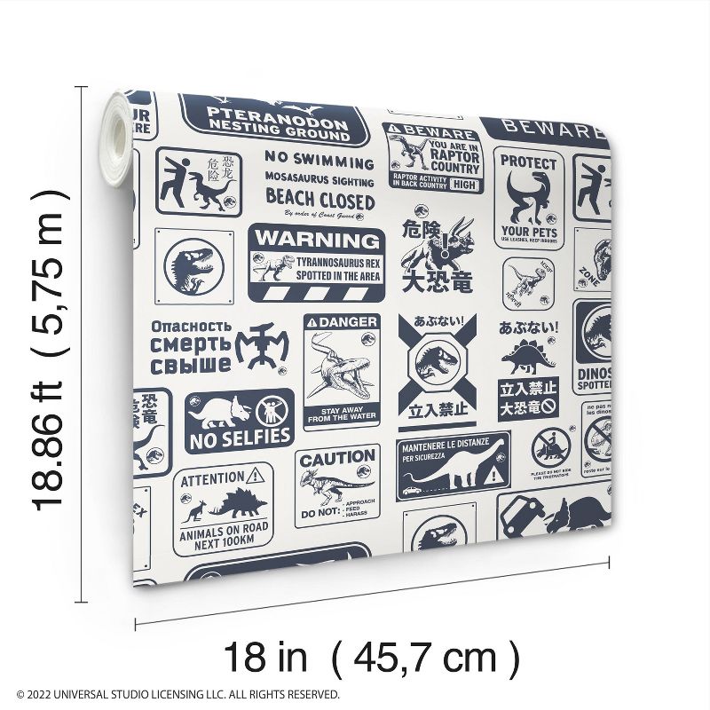 Jurassic World Dominion Signs Peel and Stick Kids&#39; Wallpaper Tan/Blue - RoomMates, 2 of 7