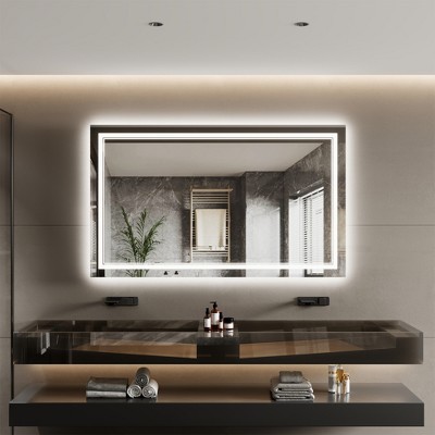 LED Bathroom Mirror with Front & Back Lighting-Dimmable Vanity Mirror, 3 Color Options, Anti-Fog, IP54 Waterproof, Horizontal/Vertical Mount