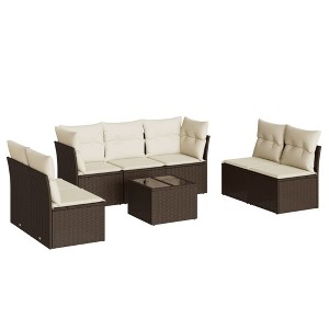 vidaXL Garden Sofa Set Brown PE rattan 8 Piece Set Adjustable Feet - 1 of 4