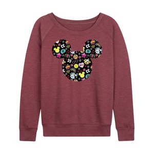 Women's - Disney - Mickey And Minnie Doodles Lightweight French Terry Wide Neck Long Sleeve Shirt - 1 of 4