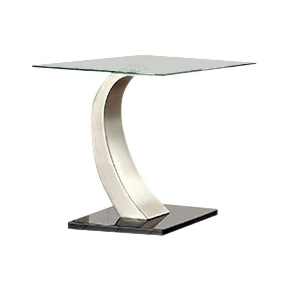 Photos - Coffee Table Sylvie Glass Top End Table Satin Plated/Black - HOMES: Inside + Out