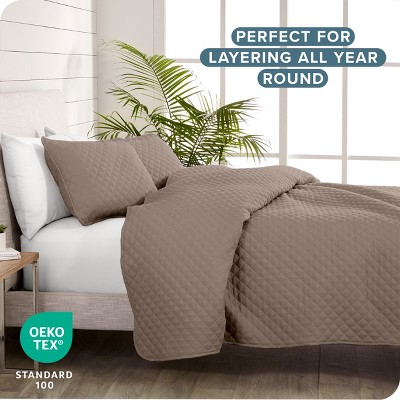 Taupe Diamond Stitched Microfiber Twin Quilt Set