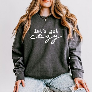 Simply Sage Market Women's Lightweight Garment Dyed Graphic Sweatshirt Let's Get Cozy - 1 of 4