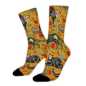 Sugar Skull Black Cats Women Printed Crew Socks Funny Funky Socks Soft Polyester Novelty Gifts for Artists Men - 1 of 1