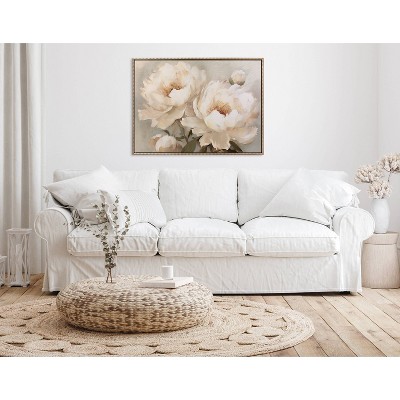 Gold Beaded Frame Painterly Peonies Canvas Wall Art