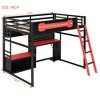 Full Size Loft Bed with Desk & Shelves, Wood Loft Bed Frame with LED Lights, USB Ports & Pegboard - ModernLuxe - 3 of 4