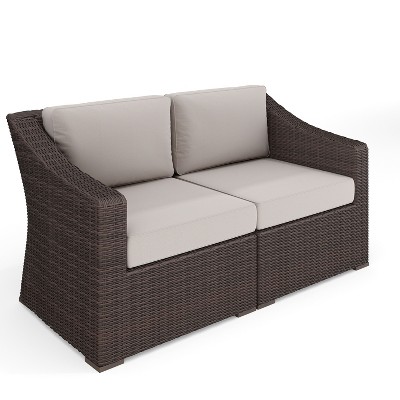 Martha Stewart Bedford Indoor-Outdoor Modular Patio Loveseat in Rattan Wicker with All-Weather Cushions