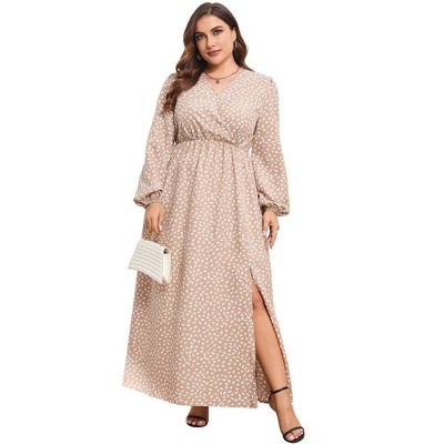 Whizmax Women Plus Size Wrap Maxi Dress Long Lantern Sleeves Empire Waist Split A Line Casual Dresses