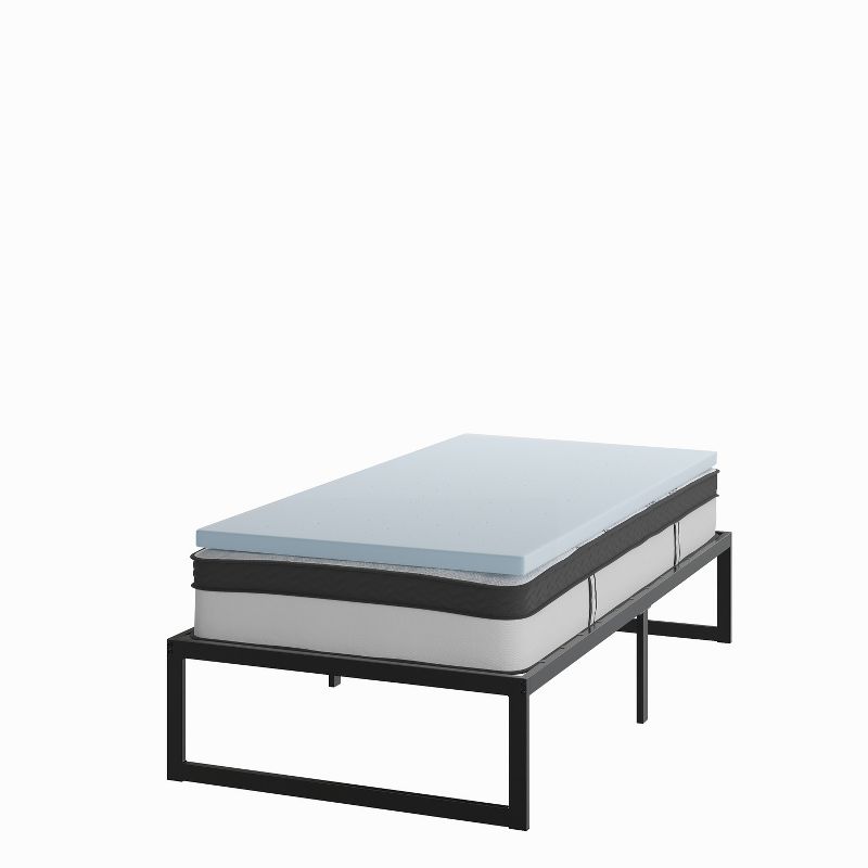 Flash Furniture 14 Inch Metal Platform Bed Frame with 10 Inch Pocket Spring Mattress in a Box and 2 Inch Cool Gel Memory Foam Topper, 1 of 16