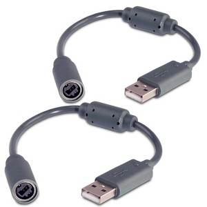 Fosmon 2X USB Breakaway Cable Compatible With MicroSoft Xbox 360 Wired Controller, Replacement Dongle, Dark Grey - 1 of 4