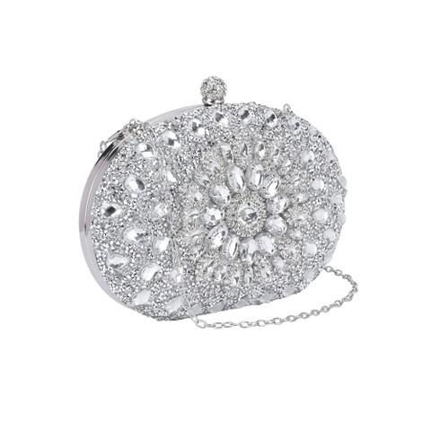 Сумки INSPIRE CHIC Rhinestone Evening Bag for Women Crystal Clutch Purses Sparkly Handbag with Chain Silver 8.3*2*5.1 inches