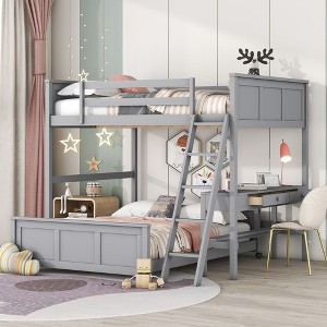 NicBex Full over Full Bunk Bed with Desk Wooden Bed Frame with Wheels, Inclined Ladder and Guardrail for Bedroom, No Box Spring Required - 1 of 4