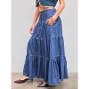 Women's Tiered Denim Maxi Skirt - High Waisted Button Down Long Jean Skirt Mid Blue - 3 of 4