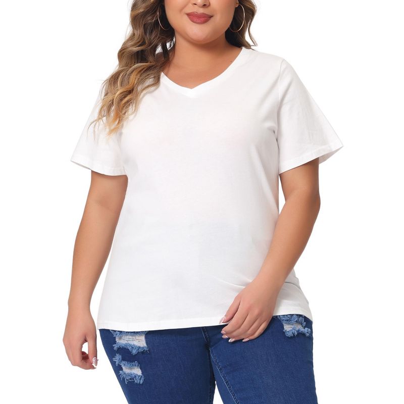 Agnes Orinda Women's Plus Size Basic Casual V Neck Short Sleeve Plain T-shirts, 2 of 6