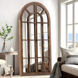 Wooakway 71"H 31"W Arch Solid Wood Accent Mirror Rustic Full Length Mirror for Living Room Bedroom Entryway - 1 of 4