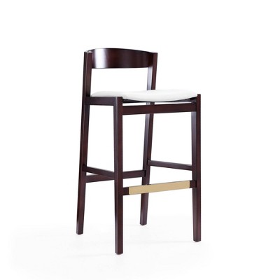 Danish Modern Ivory Faux Leather Beech Wood Barstools - Set of 3