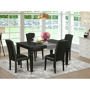 HomeStock 5Pc Rectangle 42/60 Inch Kitchen Table With 18 In Self Storing Butterfly Leaf And Four Parson Chair With Black Leg - 1 of 4