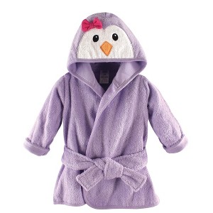 Luvable Friends Baby Girl Cotton Animal Face Bathrobe, Girl Penguin, One Size - 1 of 1