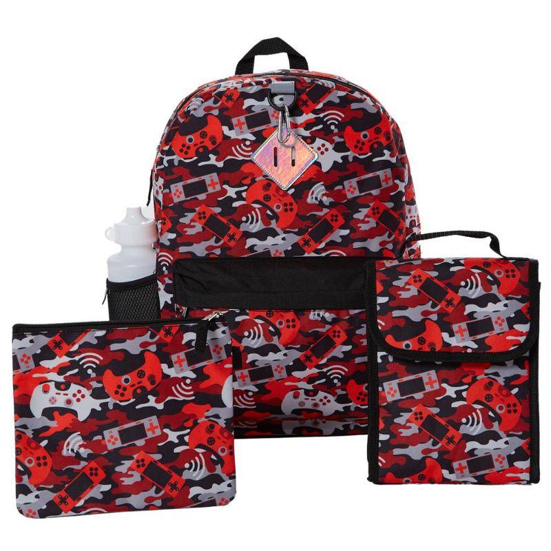 RALME Red Camo Gaming Backpack Set for Boys & Girls, 16 inch, 6 Pieces - Includes Foldable Lunch Bag, Water Bottle, Key Chain, & Pencil Case, 1 of 10