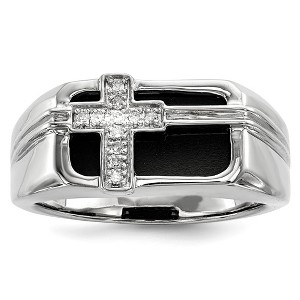 Black Bow Jewelry Men's Black Onyx & Diamond Cross Tapered Ring in Sterling Silver - 1 of 4