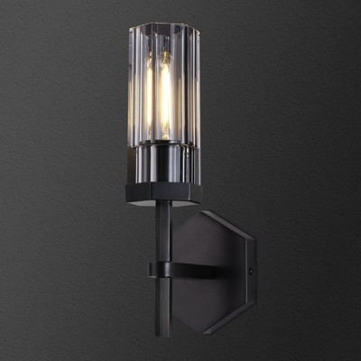 CityFurn 1-Light Modern Black Wall Sconce with Crystal Glass