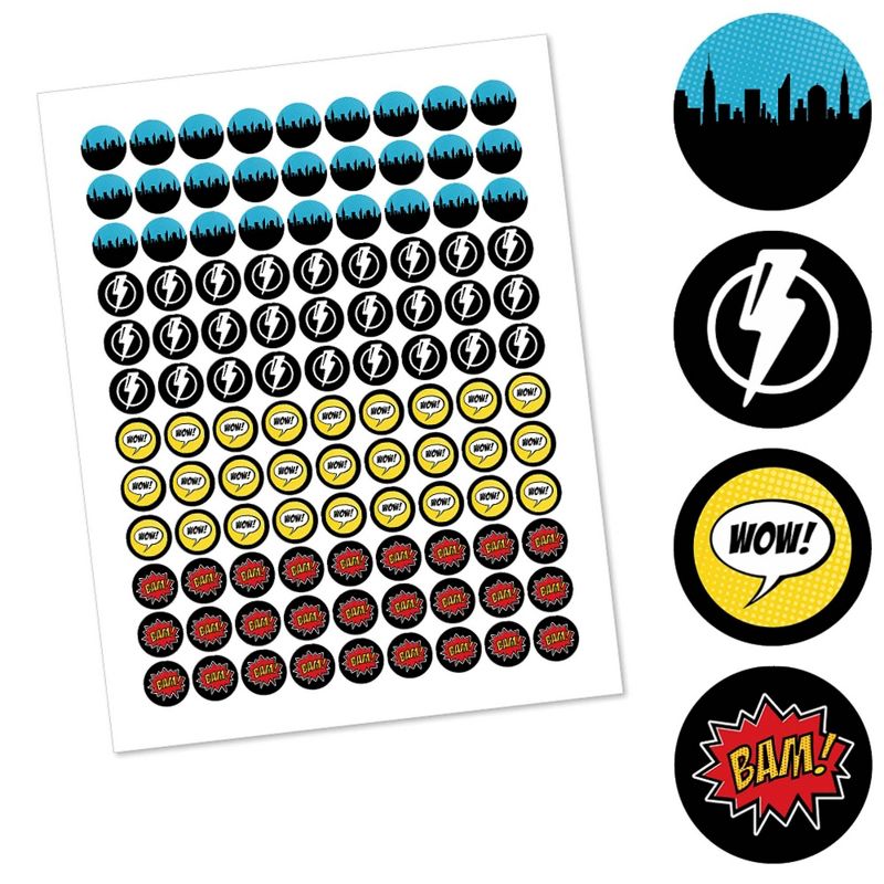 Big Dot of Happiness Bam Superhero - Baby Shower or Birthday Party Round Candy Sticker Favors - Labels Fits Chocolate Candy (1 Sheet of 108), 2 of 6