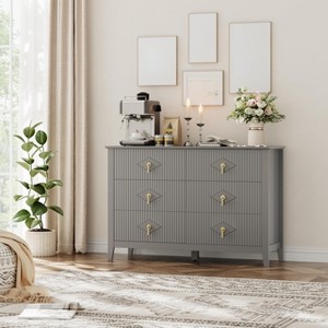 6 Drawer Dresser for Bedroom, 47.2"W Wooden Chest of Drawers with Metal Handles, Fluted Clothes Storage Organizer, Dresser TV Stand for Hallway - 1 of 4