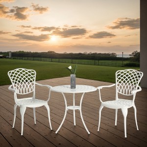 VYNXARIA 3 Piece Patio Bistro Set Cast Aluminum Bistro Table and Chairs Set of 2 with Umbrella Hole,White - 1 of 4