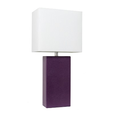 21" Monaco Avenue Modern Leather Table Lamp Eggplant - Elegant Designs