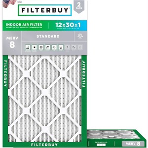 Filterbuy 12x30x1 Air Filter (2-Pack), Pleated MERV 8 Dust Defense Replacement HVAC AC Furnace Filters (Actual Size: 11.88 x 29.88 x 0.75) - 1 of 4