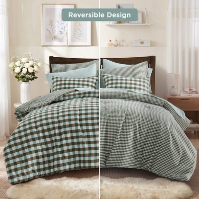 Regency Heights 8Pcs Plaid Print BIAB Comforter Set, Classic Style Dorm Bedding Set with Matching Sheets and Pillowcases, Green, Queen — фото 2